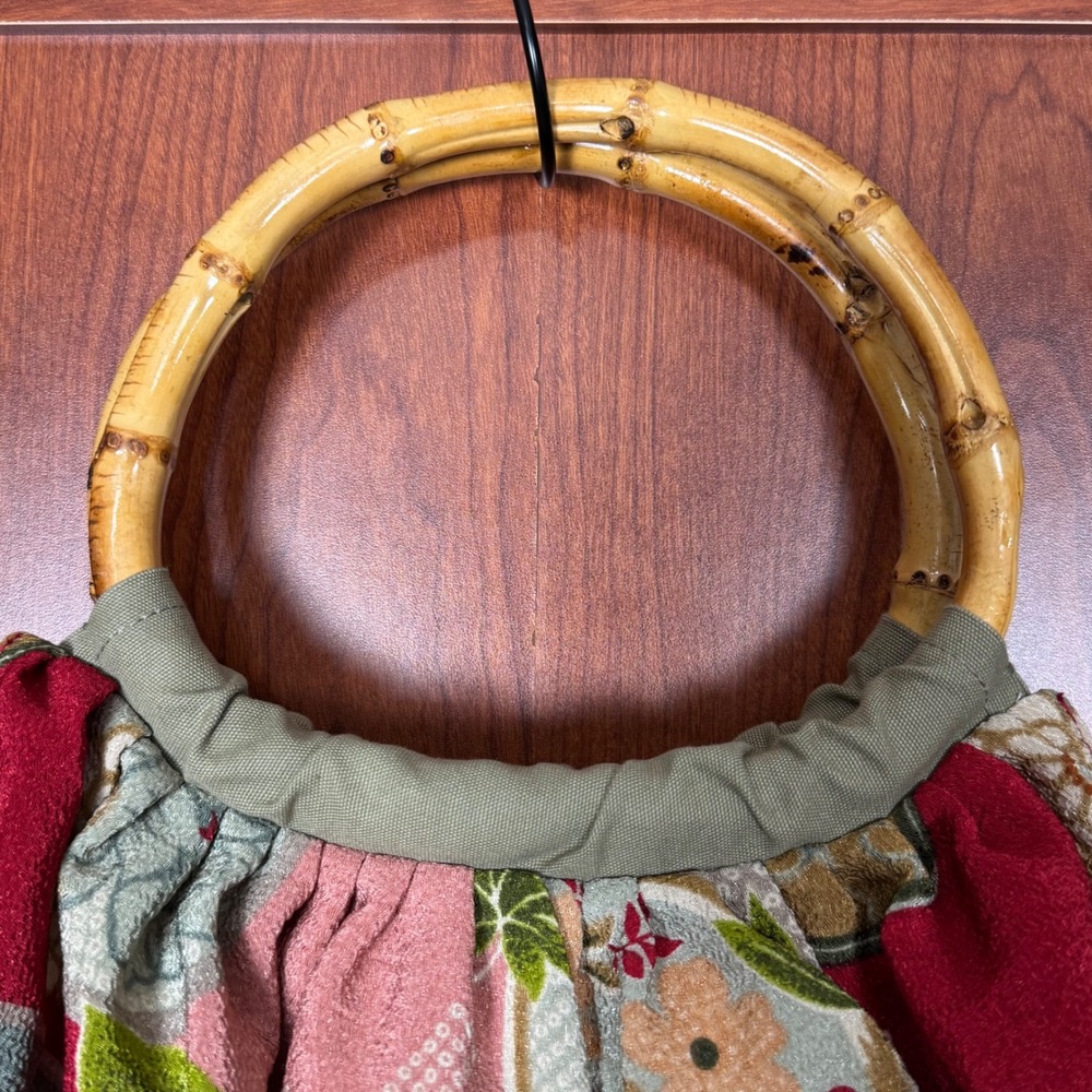 J Jill Vintage Style Floral Pleated Handbag w/Bamboo Ring Handles Boho Whimsical - Picture 3 of 16